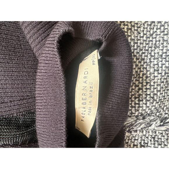 Paola Bernardi Black Ribbed Mock Neck Sheer V Sweater XS - Picture 8 of 9